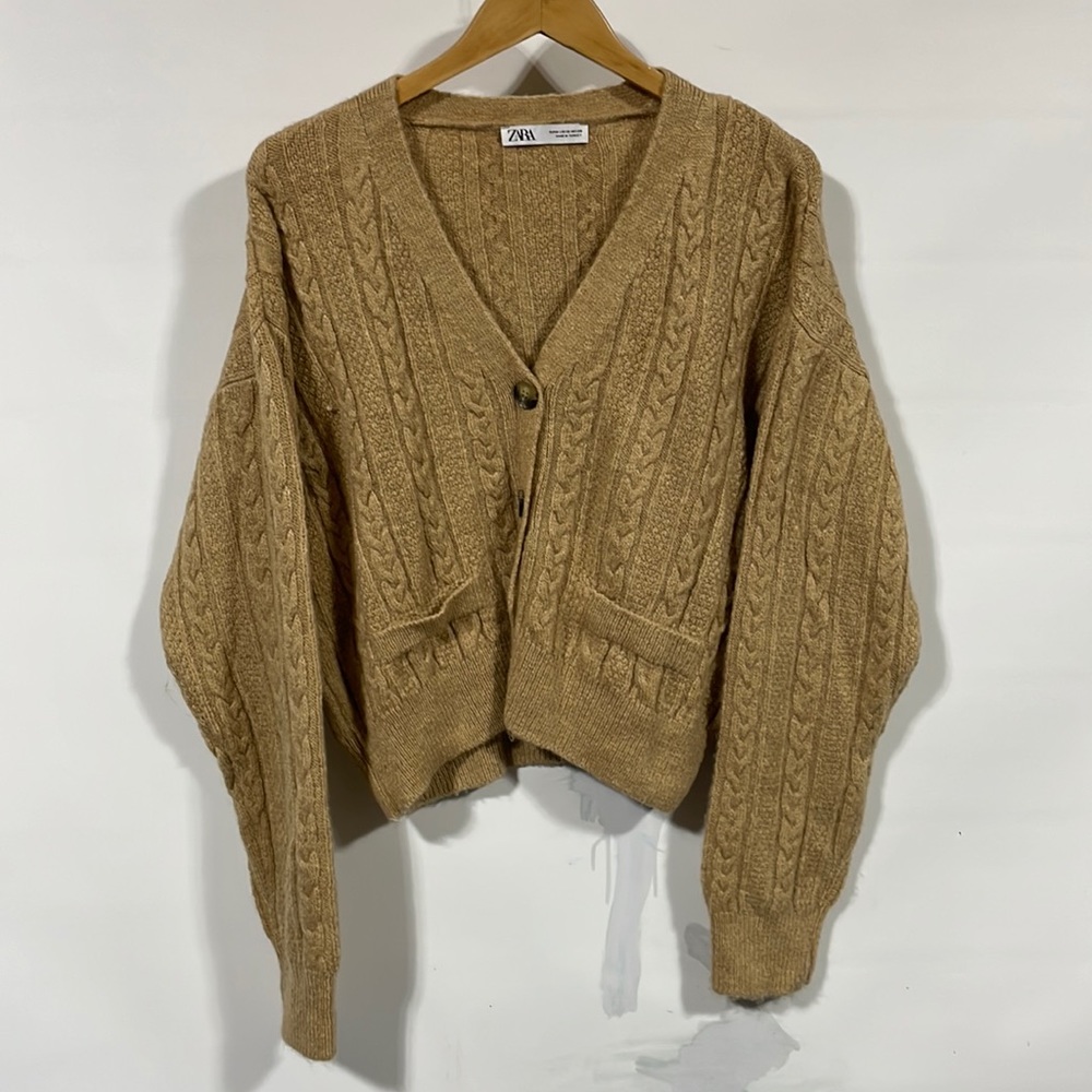 Zara Tan Cable Knit Cardigan